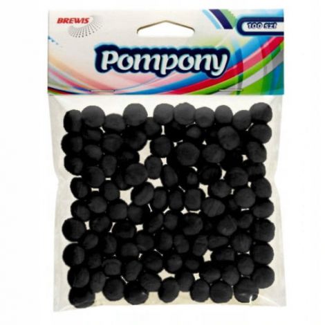 Pompony kreatywne Brewis 1cm Czarne, 100szt